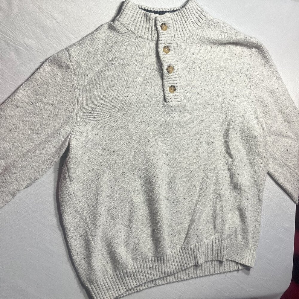 IZOD MEN'S PULLOVER 4 BUTTON SWEATER-LIGHT GREY-XXL